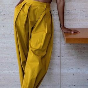 Sculpted pleat pants with asymmetrical waist and pockets